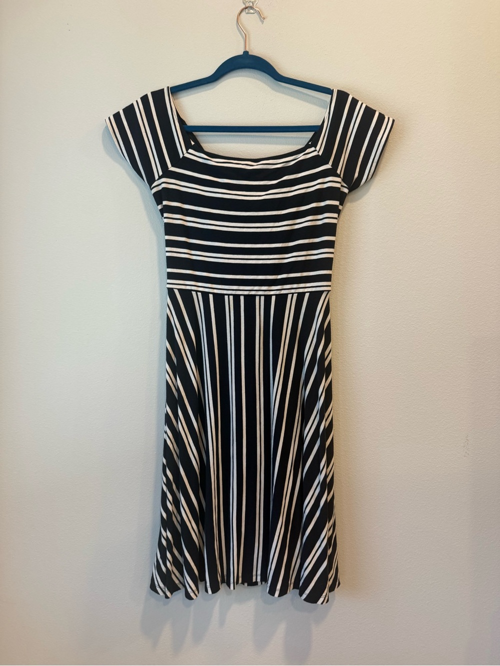 LOFT Navy and White Striped Midi Dress